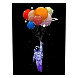 Leyland Designs Astronaut Floating with Planet Balloons Space Adventure Whimsical Art Design for Space Lovers Kids Adults 5