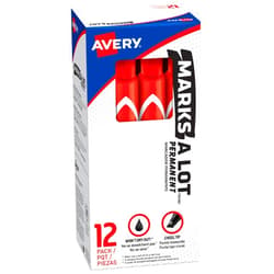 AVERY Marks A Lot Permanent Markers, Large Desk-Style Size, Chisel Tip, Water and Wear Resistant, 12 Red Markers (08887)