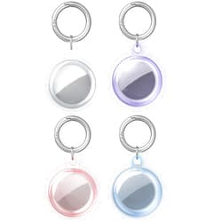 Mokcent 4 Pack Waterproof Airtag Holder,Apple Airtag Case with Keychain,Anti-Scratch, Easy Installation,Soft Full-Body Shockproof Air Tag Holder for Luggage,Keys, Dog Collar (Blue/Purple/Pink/Clear)