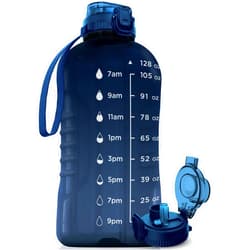 AQUAFIT 128 oz Water Bottle with Time Marker - 2in1 Straw & Chug Lid - BPA Free Big Water Bottle with Straw - Gym Water Bottle with Strap - Water Jug (128 Ounces, Nebula)