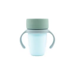 WeeSprout Baby Training Cup - Silicone Sippy Cup with Removable Handles for Weaning Off Bottle - Transition Spill-Proof Toddler Cups - No-Spill Design (Sky/Matte Green/Light Gray)