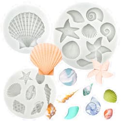 GeoGeoDIY 3 PCS Marine Theme Cake Fondant Silicone Mold Seashell Conch Starfish Coral Baking Molds for DIY Cake Decoration Chocolate Candy Polymer Clay Crafting Projects