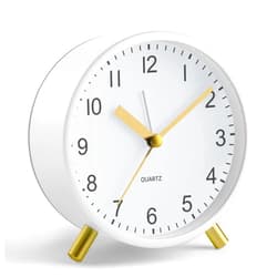 JALL Analog Alarm Clock, 4 inch Super Silent Non Ticking Small Clock with Night Light, Battery Operated, Simple Design, easy setting for Office, Bedroom, Bedside, Desk, teens, elders, kids, adult, White