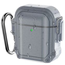 Ensfomte Waterproof for Airpods Case Cover 2&1 with Lock, Military Rugged Hard Shell Protective Case for Apple AirPods 2nd/1st Generation Charging Case with Carabiner, Grey