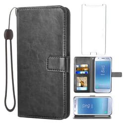 Asuwish Compatible with Samsung Galaxy J3 Luna Pro J 3 Prime 2017 Emerge 3J Eclipse Mission Wallet Case Tempered Glass Screen Protector and Flip Cover Card Holder Phone Cases for Glaxay S327VL Black