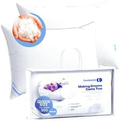 Continental Bedding 100% Luxury Down Pillows Queen Size Set of 2 - Family Made in New York - Breathable Bed Pillows for Sleeping, for Side Sleepers - 550FP Medium Firmness and Loft