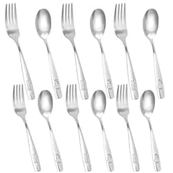 HAKSEN 12PCS Safe Forks and Spoons for Kids, Toddler Silverware Kids Utensils Baby Spoons Stainless Steel Tableware with Bunny and Puppy Motifs