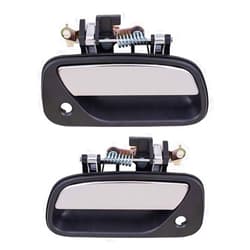 AutoandArt Brock Replacement Pair Set Front Outside Door Handles w/Keyholes Black Base Chrome Lever Compatible with T100 69220-34020 69210-34020