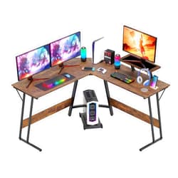FDW L Shaped 51 Inch Gaming Desk,Corner Computer Desk,PC Gaming Desk,Writing Workstation with Large Monitor Stand for Home Office,Brown