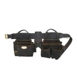 Style n Craft 4-Piece and 17-Pocket Pro Framer’s Combo, Tool Belt with 2 Tool Pouches and 1 Hammer Holder, Full-Grain Oiled Leather Tool Belt, Dark Brown (90429)