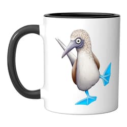 Skizzenmonster Quirky Seabird Gifts Fancy Dancing Sea Bird Funky Blue Foot Booby Ceramic Mug, Black/White