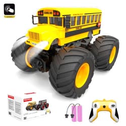 ENFAO School Bus Monster Truck, 1:18 Scale Remote Control Car 2.4GHz Offroad Hobby RC Racing Car with LED, High Speed All Terrain Electric Toy Vehicle Stunt Crawler, Gifts for Boys Kids Girls (Yellow)