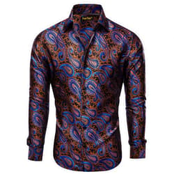 YourTies Mens Paisley Dress Shirts Regular Fit Casual Button Down Shirt Long Sleeve Silk Western Floral Shirt Wedding Party