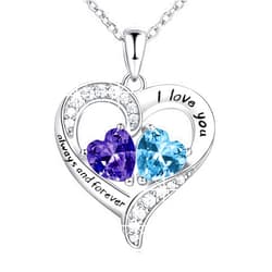 BlingGem Heart Necklaces for Women 925 Sterling Silver Birthstone Necklace for Women With 2 Birthstones Womens Jewelry Customized Pendant Necklace Gifts For Women Wife Mom