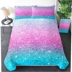 Sleepwish Colorful Glitter Duvet Cover King Size, 3 Pieces Ombre Pastel Bedding, Pink Bed Set for Kids Girls (King)