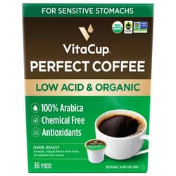VitaCup Perfect Low Acid Coffee Pods, USDA Organic & Fair Trade, Mycotoxin Free, Dark Roast Guatemala Single Origin, Clean & Pure Recyclable Single Serve Pod compatible w/Keurig K-Cup Brewers,16 CT
