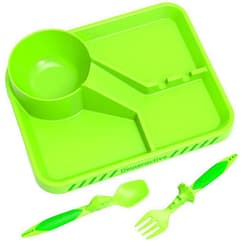 Dinneractive Dining Set for Kids - 3PC Green Dinosaur Dinnerware - Dinosaur Utensils - Toddler Plates - Baby Dishes