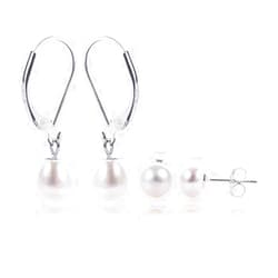 Keenove 2 Pairs AAA+ Quality Freshwater Pearl Silver Earrings for Women Handmade 925 Sterling Silver Light Weight Comfortable Hypoallergenic Dainty Minimalist Stud & Level back Dangle Pearl Earrings Keenove