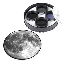 Celestron – Moon Filter Kit – Fits 1.25' Telescope Eyepieces – Includes 4 Neutral Density and Sky Glow Filters Plus Lunar Map – Perfect Accessory for Astronomy Beginners