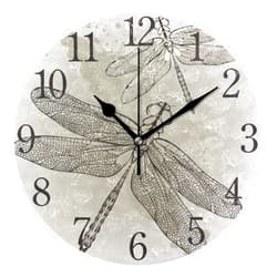 senya Wall Clock Silent 9.5 Inch Battery Operated Non Ticking Round Decorative Acrylic Quiet Clocks for Bedroom Office School Home (Flying Dragonfly)