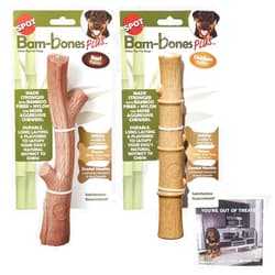 SPOT Bambones Bamboo Plus Bamboo Stick 2 Pack Bundle – Easy Grip Durable Dog Chew Toy for Aggressive Chewers & Puppies –A Non Splintering Alternative to Real Wood - Large