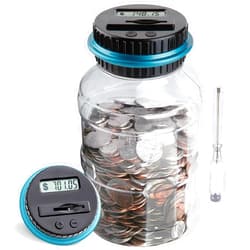 Vcertcpl Large Piggy Bank for Boys Adults, Vcertcpl Digital Coin Counting Bank with LCD Counter, 1.8L Capacity Coin Bank Money Jar for Adults, Designed for All US Coins (Blue)