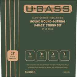 Kala Silver-Plated Nylon Core Round Wound U•BASS® 4-String Set by Kala, Warm Booming Tone, Lower Tension for Smooth Playability, Not for Solid Body