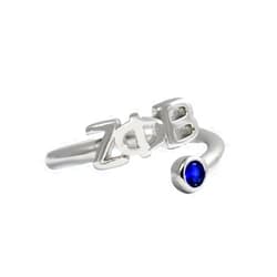 Sorority Shop Zeta Phi Beta Ring- White Gold-Plated Wraparound Ring with Sapphire Blue Gemstone and Zeta Phi Beta Greek Letters, Sorority Jewelry Gift