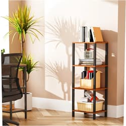 TUTOTAK Bookshelf, 4-Tier Tall Book Shelf, Narrow Bookcase for Small Space, DIY Stackable Bookshelf, for Living Room, Office, Study, Entryway, Industrial, Rustic Brown BS01BB004