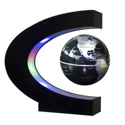 Senders Floating Globe with LED Lights C Shape Magnetic Levitation Floating Globe World Map for Desk Decoration (Black-Silver)