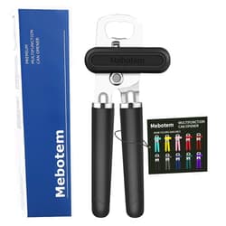 Mebotem Can Opener Manual, Handheld Heavy Duty Can Opener, Stainless Steel Smooth Edge Hand Can Openers, Easy Turn Knob Bottle Opener, Top Lid Kitchen Essentials Gadgets Tool, Black