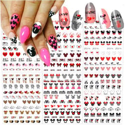 JinPren Cute Nail Art Stickers Nail Decals Valentine Cartoon Heart Nail Design Stickers for Women Girls Valentine Nail Stickers Decoration Accessories DIY Manicure