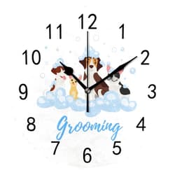 Hapuxt Wall Clock for Living Room Decor Cute Dogs Lovely Puppy Grooming PVC 9.8 Inch Hanging Round Desk Clocks Silent Non-Ticking Battery Operated Easy to Read Bathroom Kitchen Office