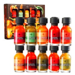 Kiri & Sons Gourmet Hot Sauce Sampler Gift Set of 10, Flavors Include Habanero, Scotch Bonnet, Jalapeno, Sriracha, Louisiana Style, Cayenne, Red & Green Chili and More, Variety Pack Gifts