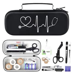 BOVKE 15 Pcs Stethoscope Case Sets Medical Supplies Include Stethoscope Case, Medical Scissors, 2 Penlights with Batteries, Bandage Wraps, Name Card Holder for Nursing School Tool Kits, Black