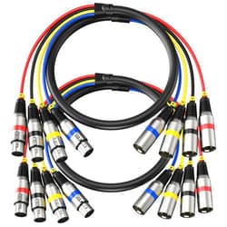 Heams 2 Pack Professional 4 Channel XLR Snake Cables 3FT, Noise Free and Long-Lasting Snake Cable, 4 Colored XLR Male to Female Recording Snake for Live, Recording, Stage, Studios
