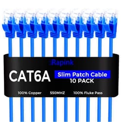 Rapink Patch Cables Cat6a 10ft (10 Pack) Slim, Cat6a Ethernet Patch Cable 10G Support, Snagless Cat 6 Patch Cable for Patch Panel to Switch, Flexiable Cat 6a Ethernet Cable with Gold Plated