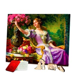 Doctor Puzzle Philosophy of the game Doctor Puzzle Wooden Puzzles for Adults 330 Pieces - Double-Sided Wooden Jigsaw Puzzles - A Lady in a Lilac Dress with Flowers -Gift Family Game 15x11 Inch Incl Natural Aroma Candle
