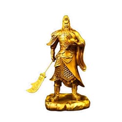Julrybox Brass Sculpture of Guan Yu GuanYu Statue Guan Gong Dragon Pattern God Feng Shui Collection Office Decor 7.5 * 5.1 * 15IN 8.8LB