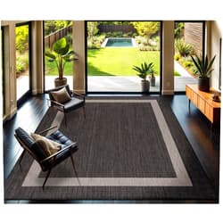 CAMILSON Outdoor Rug 9x12, Large Modern Outside Rugs for Patios Porches Waterproof Durable Washable Non-Shedding, Easy-to-Clean Indoor Outdoor Area Carpet (9 x 12, Bordered - Dark Gray/Light Gray)