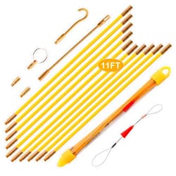 KOOTANS 11FT Fiberglass Running Electrical Wire Cable Glow Rods Wire Pulling Tools Fish Tape Cable Puller Through Wall Cable Snake Fish Rods Kit with Different Attachments