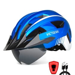 VICTGOAL Bike Helmet with USB Rechargeable Rear Light Detachable Magnetic Goggles Removable Sun Visor Mountain & Road Bicycle Helmets for Men Women Adult Cycling Helmets