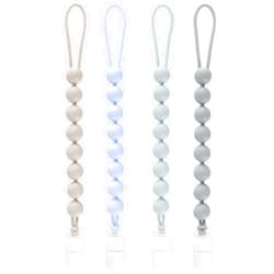 NASHRIO 4-Pack Silicone Pacifier Clips for Baby Boys and Girls - with One-Piece Beads, Flexible and Rust-Free Holders for Teething Relief and Baby Essentials - Safe for Newborns (Grey)