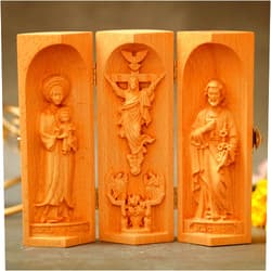 SutiCraftShop Religious Triptych Altar for Family,Wooden Religious Gifts,Christian Gift,Best Family Gift,Thank You Gift,Housewarming Gift,Fathers Day Gift