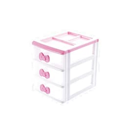 WQURC Lovely Girls Receiving Storage Cabinets Box Room Desktop Makeup Organizer With Three-tier Desk Receiving Drawers N Pink Bowknot (Classical)