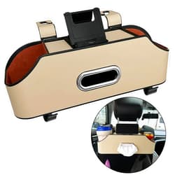 YUBOMT Car Seat Back Organizer with Cup Holder, Tissue Box, Phone Holder, Storage Hook, Multifunctional Back Seat Storage for Car, SUV-Beige