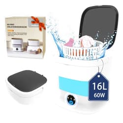 YLTIMER Portable Washing Machine, 60W Mini Washer and Dryer, 16L Folding Lavadora Portatil with Spin,Collapsible Small Compact Clothes Laundry for Underwear, Baby Clothes, Socks (Blue and white)