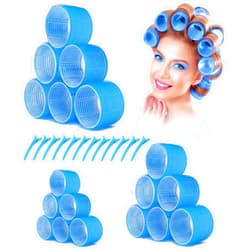 YEVYO Jumbo Hair Rollers, 30 Packs Large Hair Rollers for Long Medium Hair, 3 Size Self Grip Hair Rollers Women Curls at Home (6×Jumbo+6×Large+6×Medium)- Blue