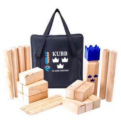 Rally and Roar Kubb Yard Game Set - Rubberwood or Pinewood - Fun, Interactive Outdoor Family Games - Durable Blocks with Travel Bag
