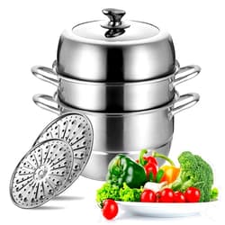 LTWQLing Stainless Steel Steamer Pot Thick-bottomed, 3 Tier Food Steamer for Cooking, Large Metal Steam Cooker, Work for Induction and Stove, Suitable for Tamale, Vegetable, Dumpling and Seafood